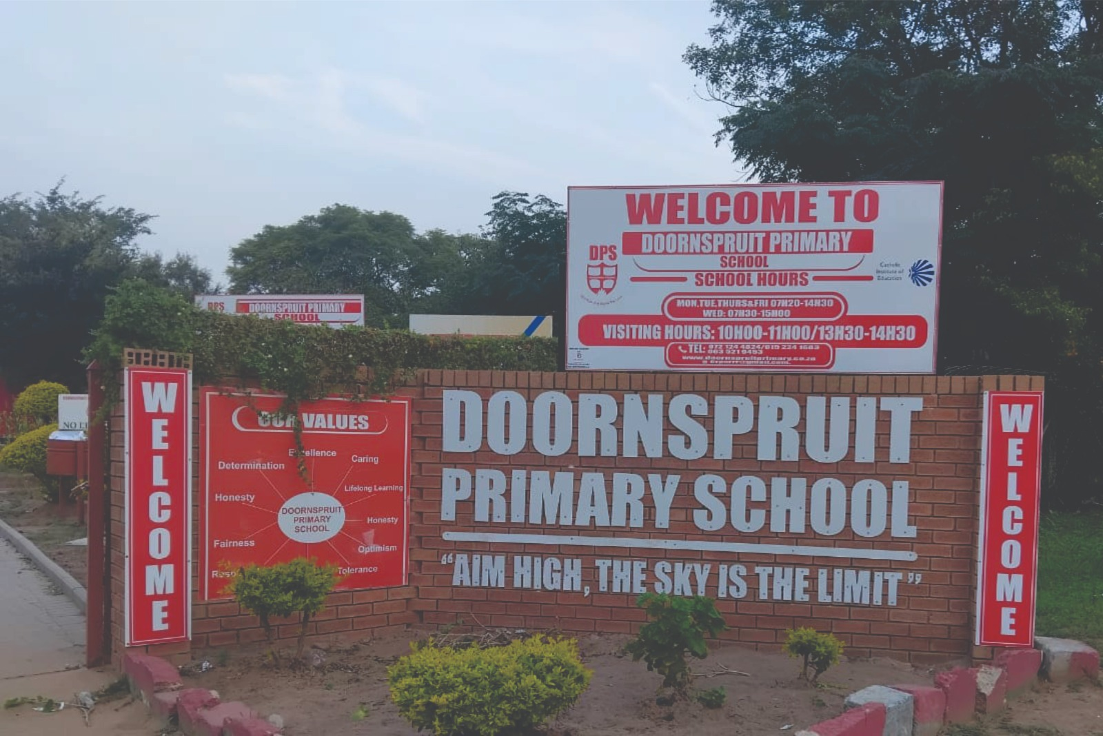 Doornspruit Primary School welcome board, values board and wall lettering